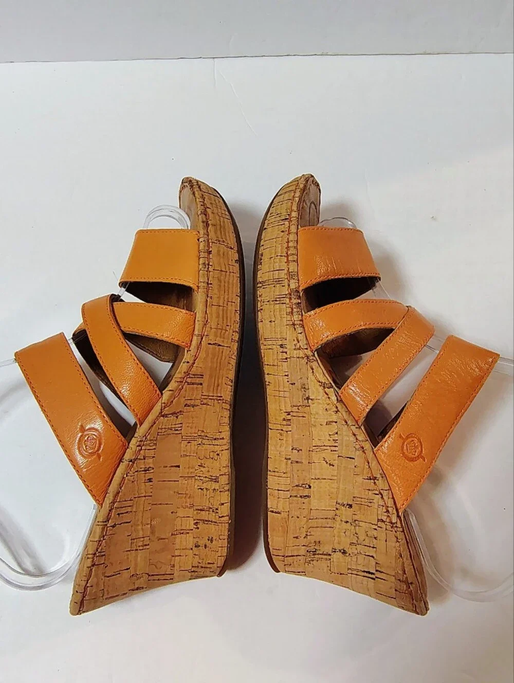 Born Zemora Women's Leather Cork Wedge Slip-On Strappy Comfort Sandals Orange 8